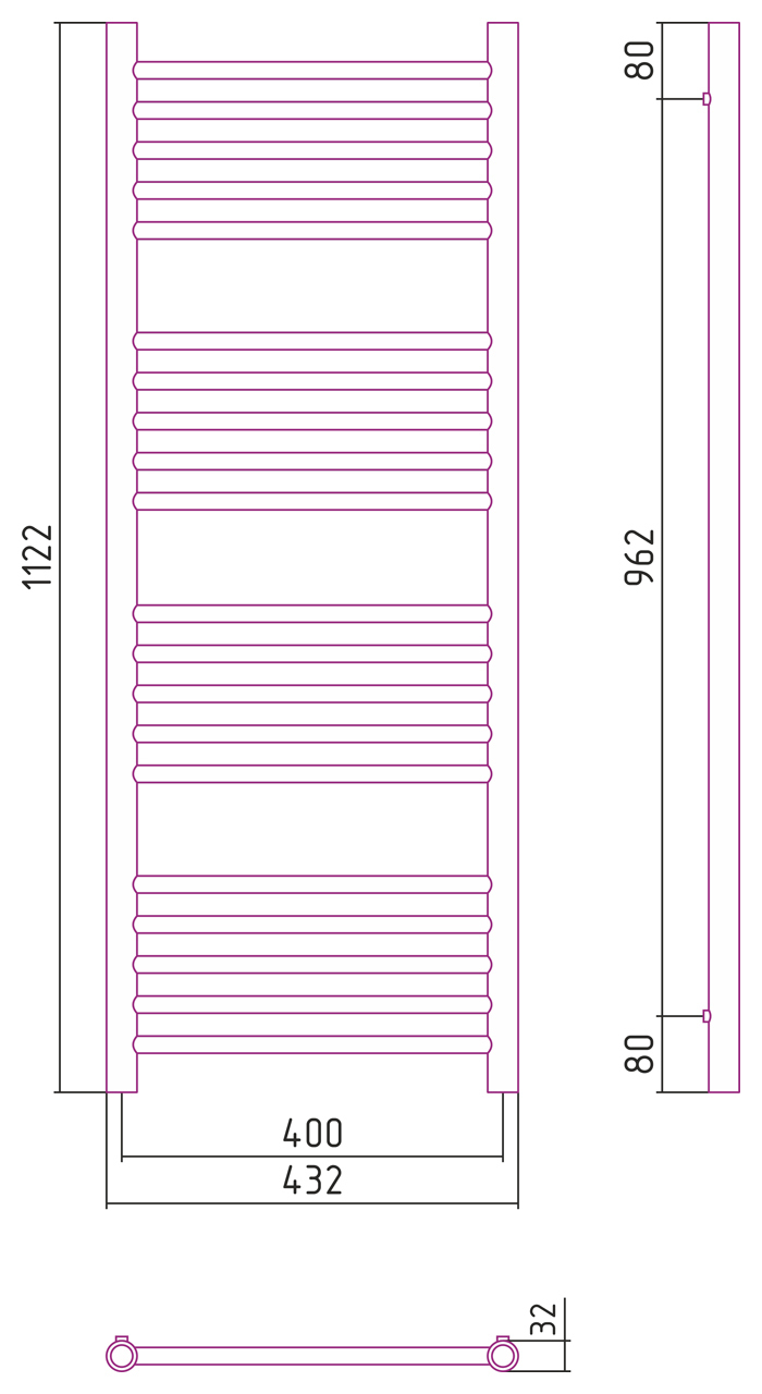 Полотенцесушитель комбинированный Сунержа Богема-ПРОФИ прямой 1200x400. 00-5102-1240